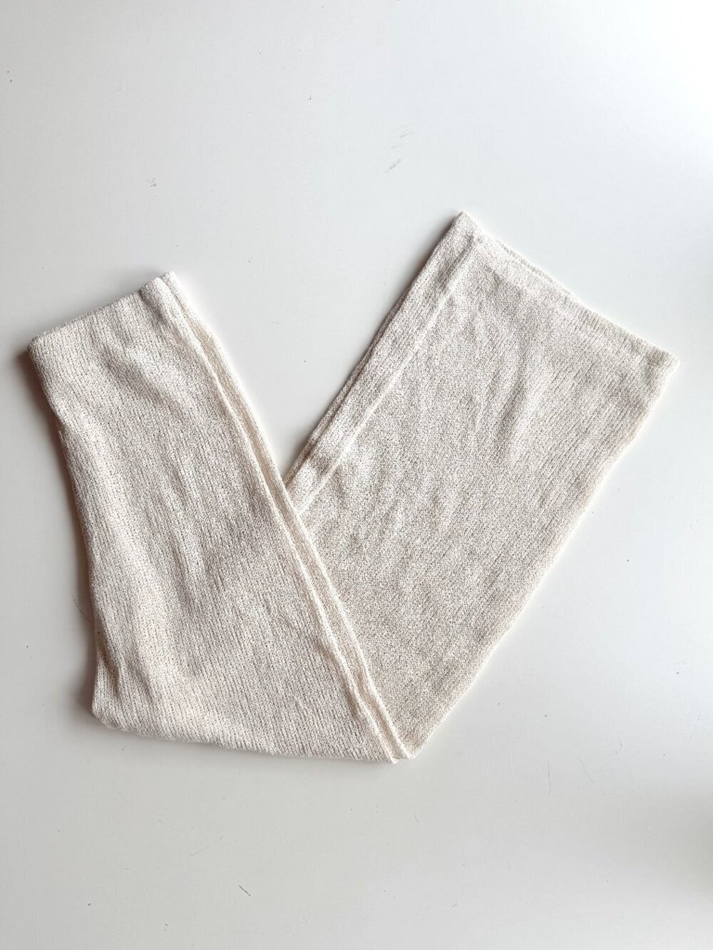 ZARA Ivory White Cotton Blend Crochet Knit Wide Leg Pull On Pants, Size M